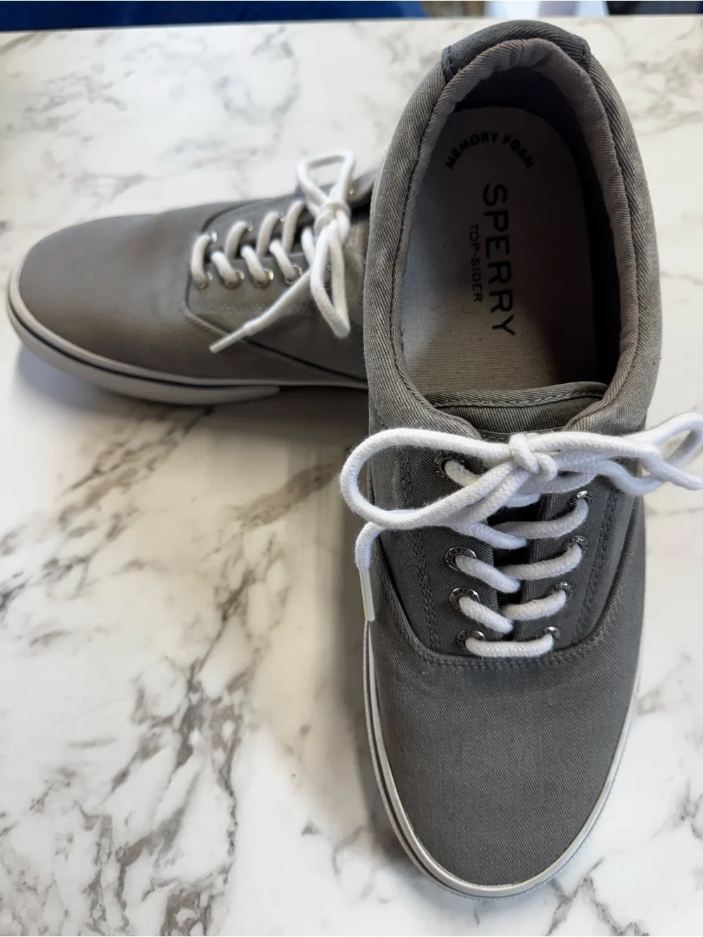 Sperry Men's Gray Canvas Boat Shoes with White Laces